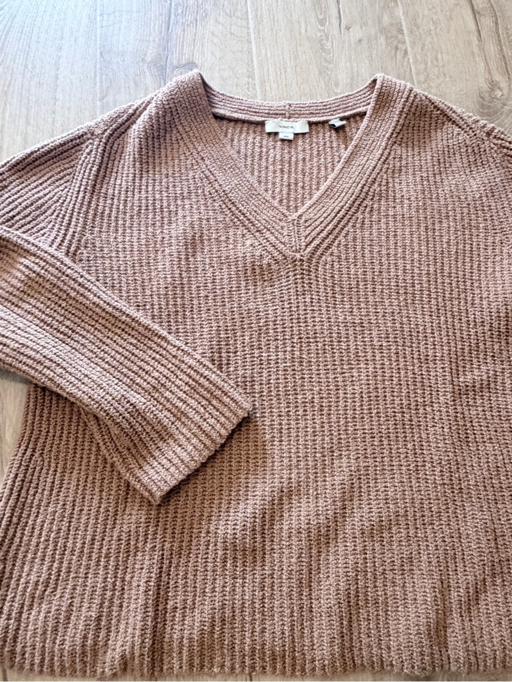 Vince Camel Color V-Neck Waffle Knit Sweater